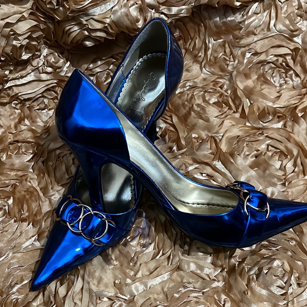 Metallic blue & gold heels